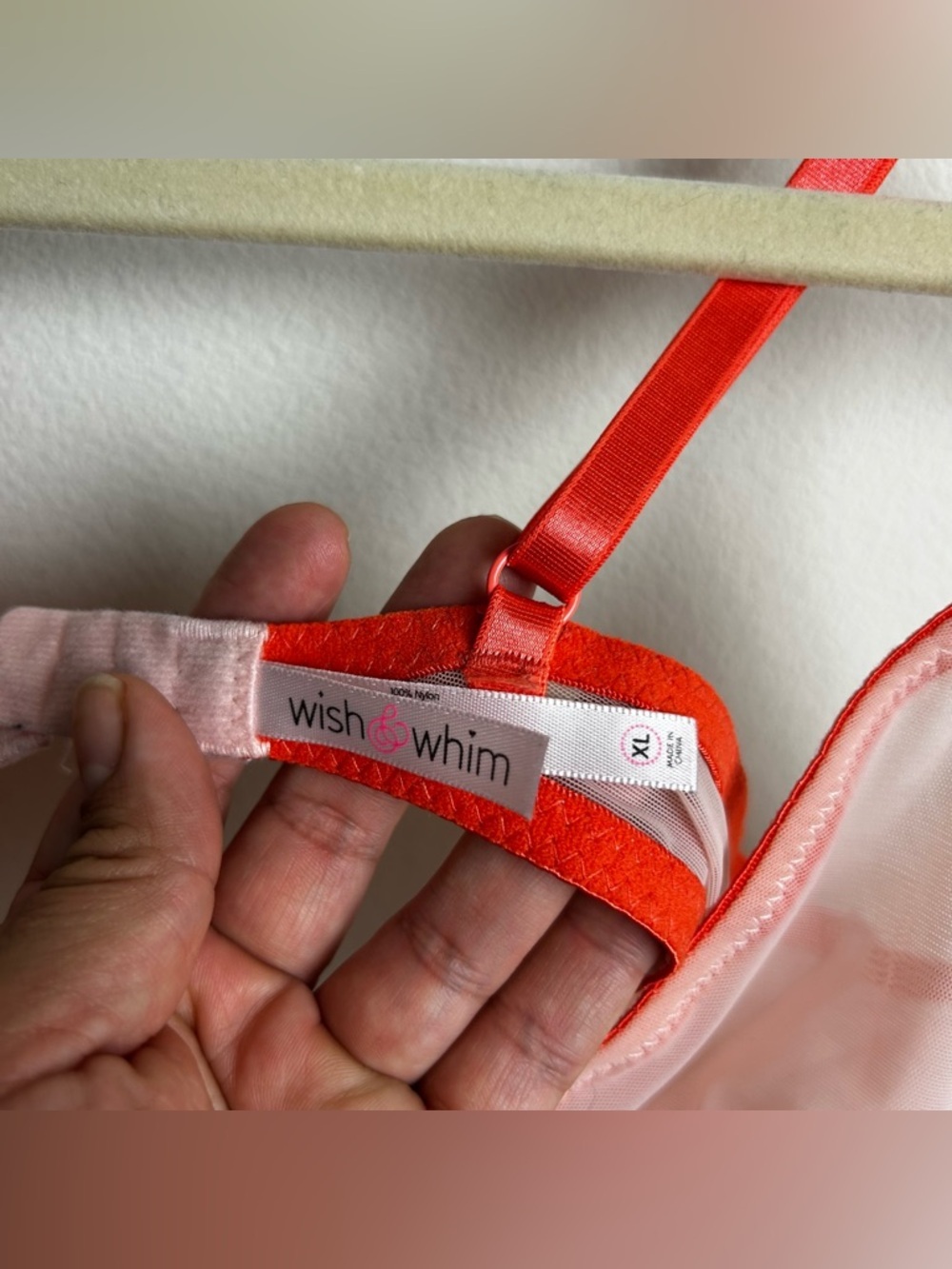 Wish & Whim Cherry Mesh Bralette peach mesh size: XL - Picture 5 of 8